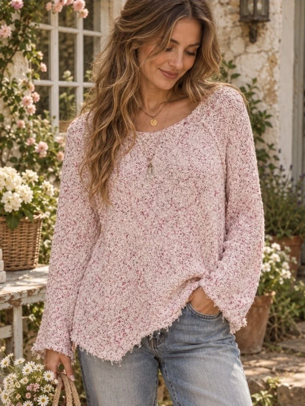 Free People Poppyseed Marbled Cottage Cozy Knit Sweater Medium